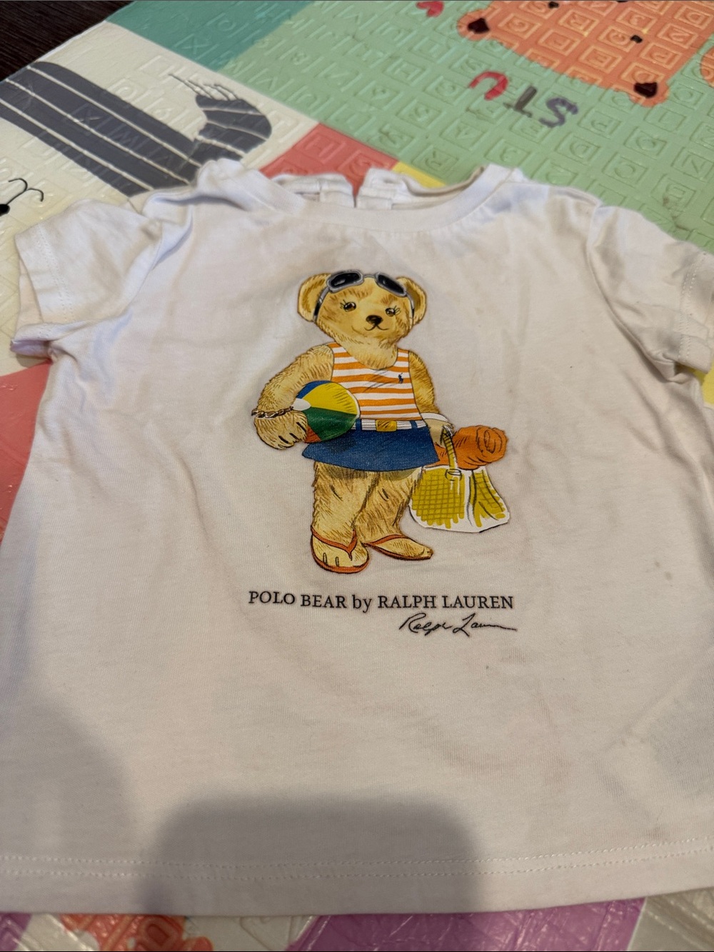 Ralph Lauren White Tee with Multicolor Polo Bear Graphic